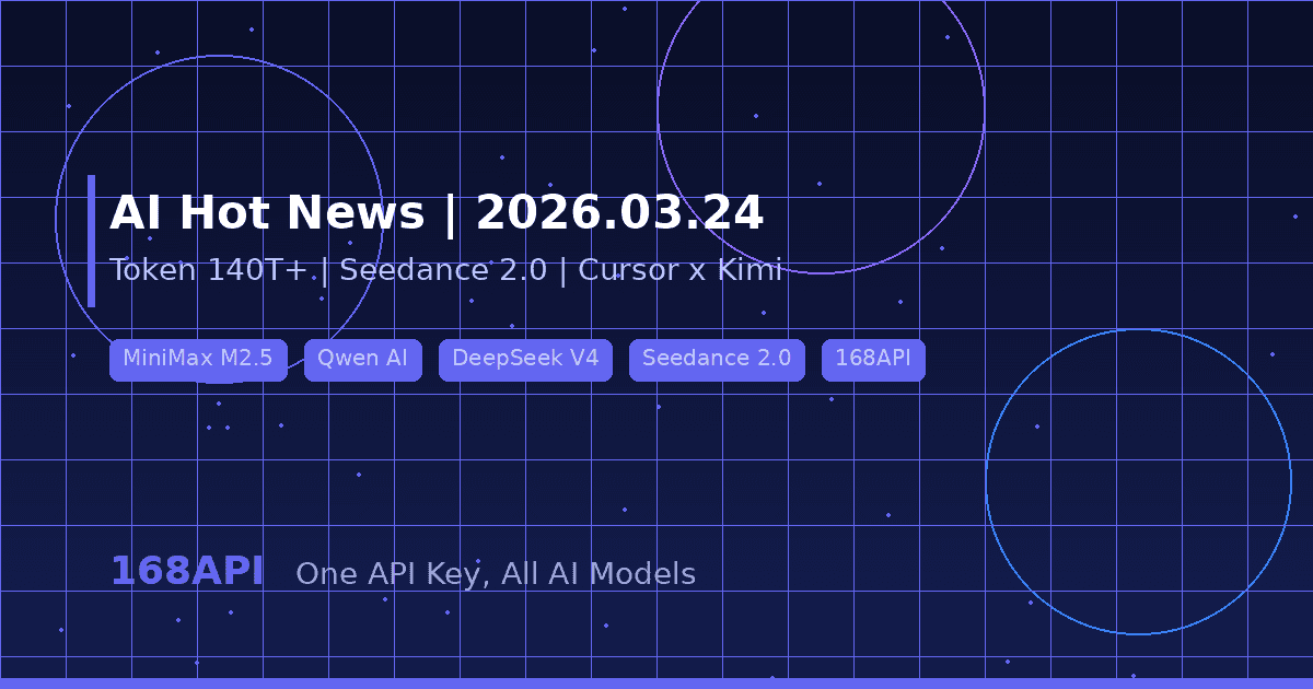 Token 日调用量破 140 万亿、Seedance 2.0 碾压 Sora、Cursor 套壳 Kimi 曝光——3月24日 AI 热点速递